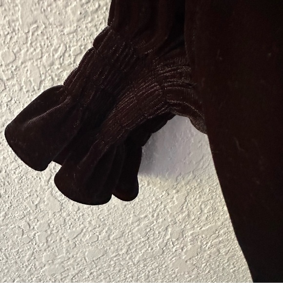 Black Velvet Dress | Size M | Ruffled Long Sleeves - Picture 3 of 6